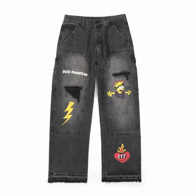 Carhartt & 卡哈特 辛普森涂鸦阔腿伐木工装裤- 整体剪裁采用了立体结构剪裁 拼接工装视觉效果极佳，工装设计，简约而不简单灵感源自八十年代复古，定制面料