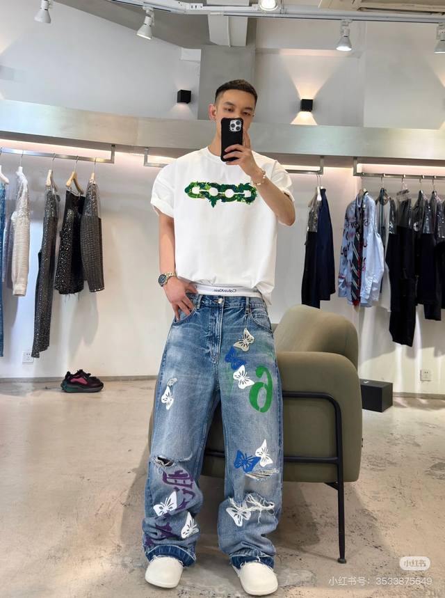 模特图 市场顶级版本Goodbrand 2025Ss 立体绿植地图刺绣轻奢时尚重磅纯棉短袖 情侣款顶级复刻，行走的艺术品，当红炸子鸡必备纯原级好货来袭，非常重工