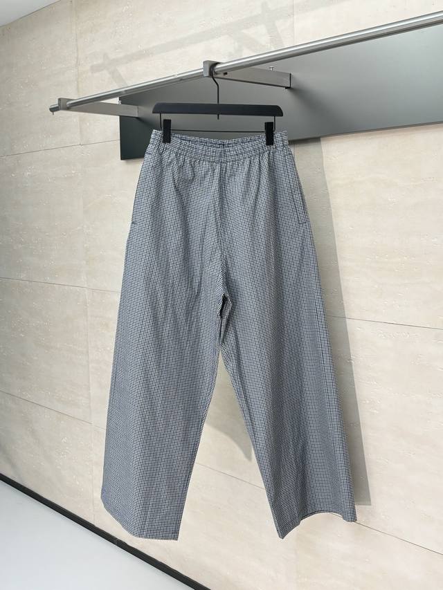 Balenciag* 巴黎Blcg 25新款棉麻格纹长裤Zp9900购入 原版开发面料耗时35天 十三色80支双股棉麻面料 1000米起订 开模定制子弹头抽绳