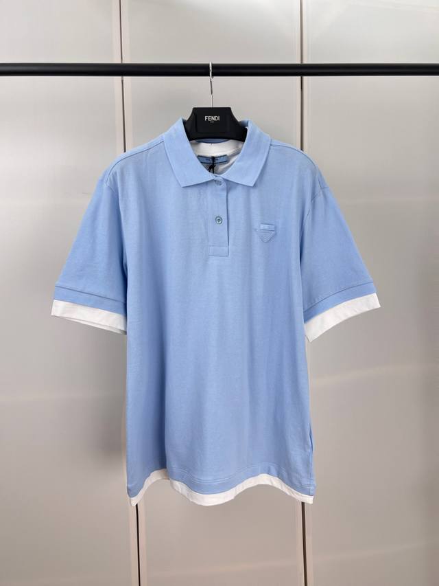 Prada普拉达假两件撞色Polo衫S M L Xl