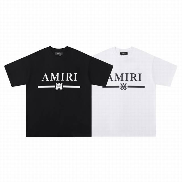 6024#款 面料：260克双纱美潮Amiri2025春夏新款标志圆领T恤高街男女同款宽松经典字母短袖颜色：白 黑码数： S M L Xl