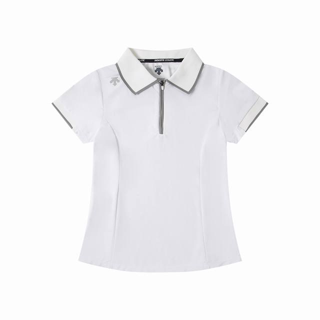 迪桑特高尔夫Field系列女士短袖Polo衫，采用质感针织面料制成的短袖Polo衫，面料四面回弹，表面珠地微肌理组织，不易变形，轻质透气，同时具有Upf +防紫