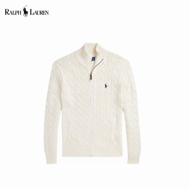 Raph Lauren 拉夫劳伦25Ss经典绞花全拉链毛衣男女同款 胸口高密度Logo百灵达万针刺绣，吊牌辅料原版定制。进口纱线羊毛混纺材质，上身超级舒适亲肤。