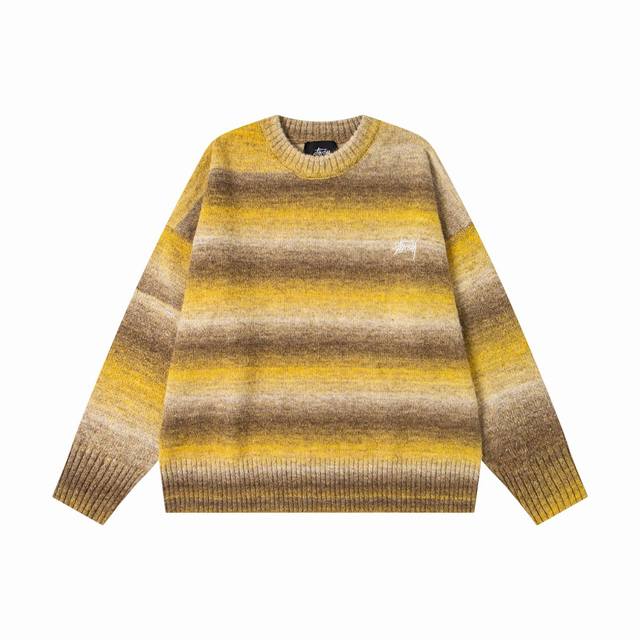 款号508# 现货发售 Stussy 斯图西 美式潮牌Fw25复古渐变印花毛衣男女同款颜色：灰 绿 黄码数：S M L Xl