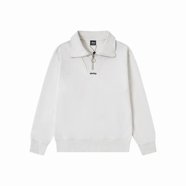 款号643# 现货发售 Stussy 斯图西 美式潮牌直筒宽松版型半拉链立领卫衣 430克重磅棉颜色：白灰 宝兰码数：S M L Xl