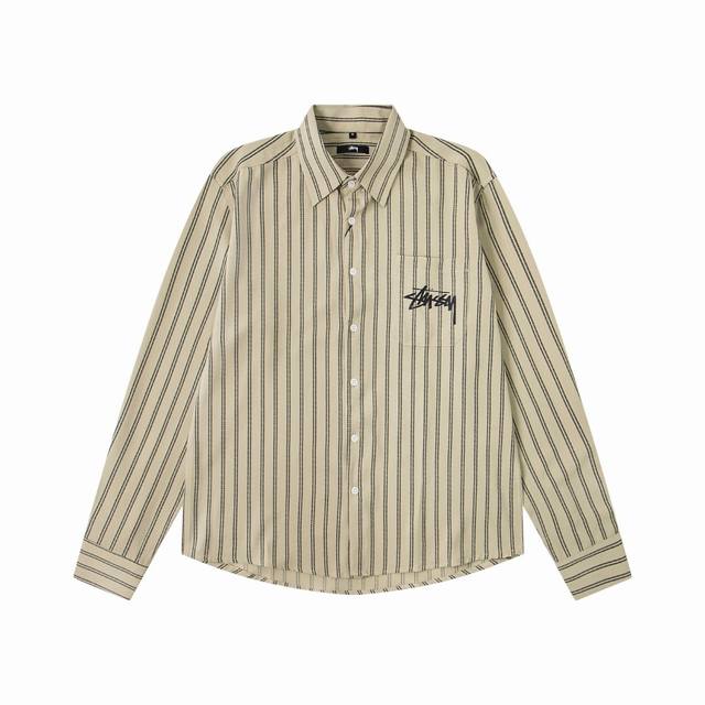 款号6971# 现货发售 Stussy 斯图西印花翻领长袖袖衬衫 25夏季新款男女同款颜色：杏色 绿色码数：S M L Xl