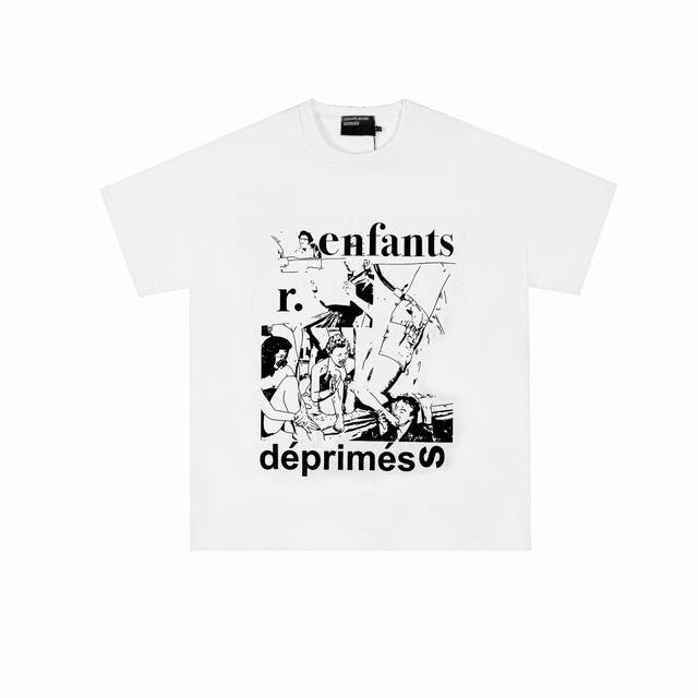 款号440 今年穿富二代一定会暴富Erdenfants Riches Deprimes 忧郁的富二代动漫插画印花短袖面料采用定织250G32支双股双纱纯棉 结构