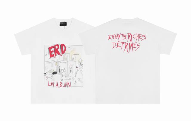 款号480 今年穿富二代一定会暴富Erdenfants Riches Deprimes 忧郁的富二代动漫插画警局暴动！印花短袖面料采用定织250G32支双股双纱