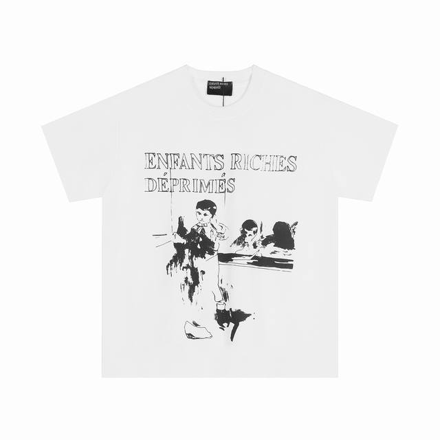 款号480 今年穿富二代一定会暴富Erdenfants Riches Deprimes 忧郁的富二代Blue忧郁女孩印花短袖面料采用定织250G32支双股双纱纯