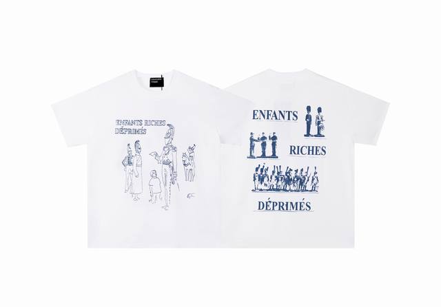 款号500 今年穿富二代一定会暴富Erdenfants Riches Deprimes 忧郁的富二代骑兵标语素描经典印花短袖面料采用定织250G32支双股双纱纯
