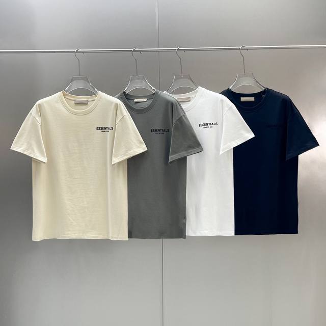 款号F20 四色齐发 Fear Of God Fog Essential 植绒基础印花经典情侣宽松短袖-原单版本 不是纯棉白送 Color：黑色 白色 米白色