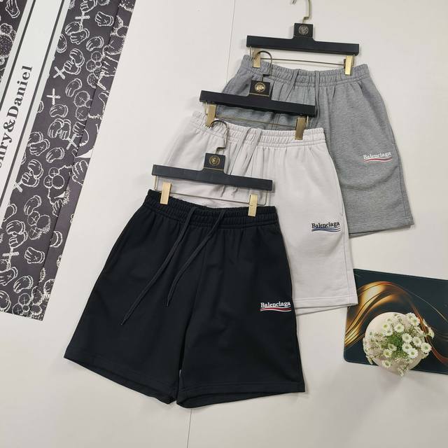 尺码Xs-L爆款2025夏季新品Balenciaga 巴黎世家短裤海浪花经典Logo刺绣短裤五分裤本市场No.1的质量 真正天花板品质 全部原版开发注意细节图