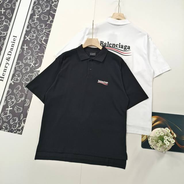 尺码Xs-L爆款2025夏季新品Balenciaga 巴黎世家Polo衫前后海浪花可乐刺绣Polo衫短袖T恤本市场No.1的质量 真正天花板品质前后片开叉设计设