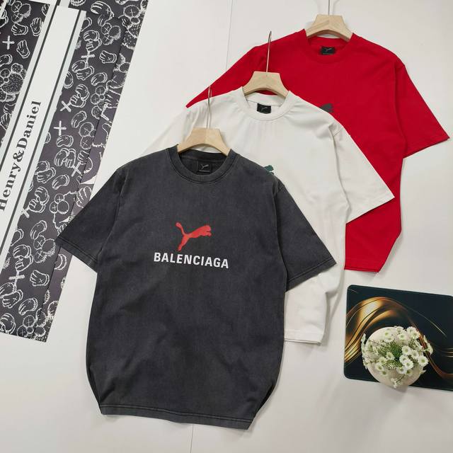 尺码Xs-L联名款2025夏季新品Balenciaga 巴黎世家短袖T恤联名Puma彪马系列前面印花洗水短袖T恤短袖T恤本市场No.1的质量 真正天花板品质全部