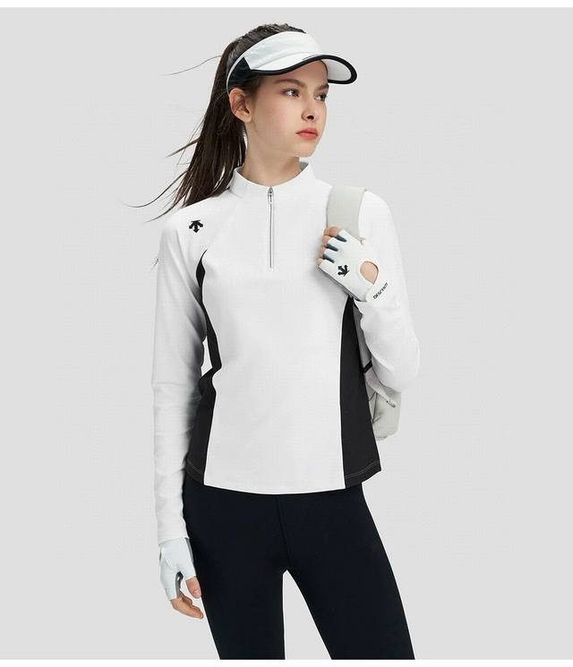 女士迪桑特半拉链打底衫高弹力上衣打底Descente迪桑特Women’S Training系列女士长袖针织衫早春新品女士半拉链高弹复古半拉链小立领 融合正肩剪裁