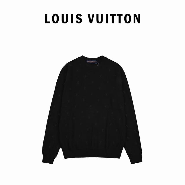 Louis Vuitton路易威登24Fw 全幅老花小标刺绣圆领毛衣面料选用50%巴素兰羊毛+3%安哥拉绒+10%晴纶还有37%尼龙材质，横机采用德国进口斯托尔