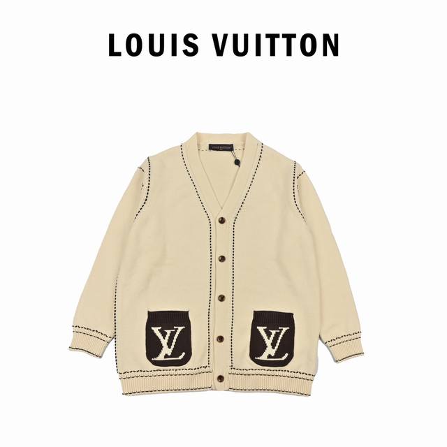 路易威登1V X Tyler 24Ss 联名明线口袋嵌花开衫原15,000购入，定染纱线采用70美丽诺羊毛30晴伦32支双股纱用最先进的进口正7针织机26把纱咀
