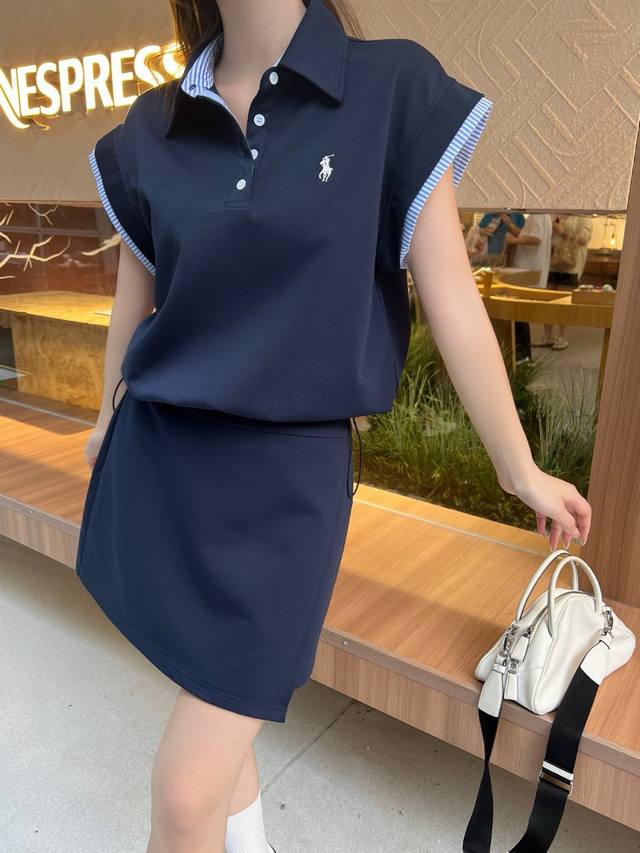 Polo 拉夫劳伦25Ss新款拼接套装 上衣微微有余量设计 袖口采用撞色条纹一个拼接元素时髦洋气 搭配下半身同系列高腰一片式半裙遮肉显瘦 尺码 S M Ls 8