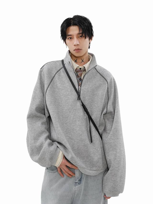 款号-867 半拉链反骨设计套头立领卫衣入春必备单品 情侣百搭 男女同款380G面料高品质 上身舒适版型好 颜色灰色 藏青色 尺码M-3Xl