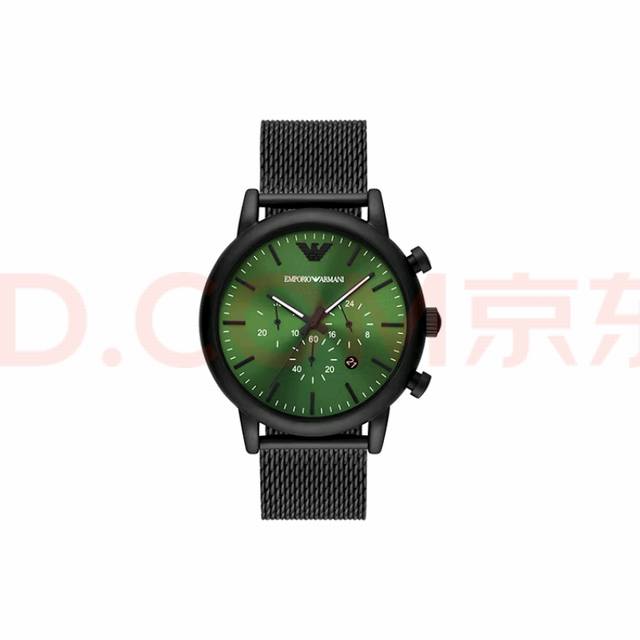 品牌：阿玛尼机芯：原厂石英机芯表盘：军绿色尺寸：46Mm1：战术绿表盘搭配三眼全黑计时，如特种部队的精密仪表 ，喜欢军绿色的人有福了，这颜色绝对是军迷的不二之选
