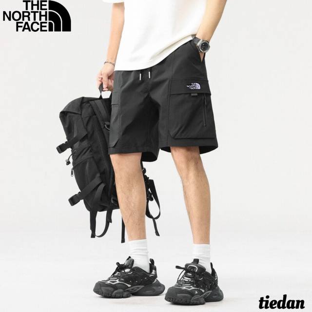 北面The North Face夏季新款，男士松紧腰抽绳系带复古日系多口袋休闲工装短裤，男士工装五分裤，显高短裤！颜色:卡其色，军绿色，黑色，灰色尺码:S-2X