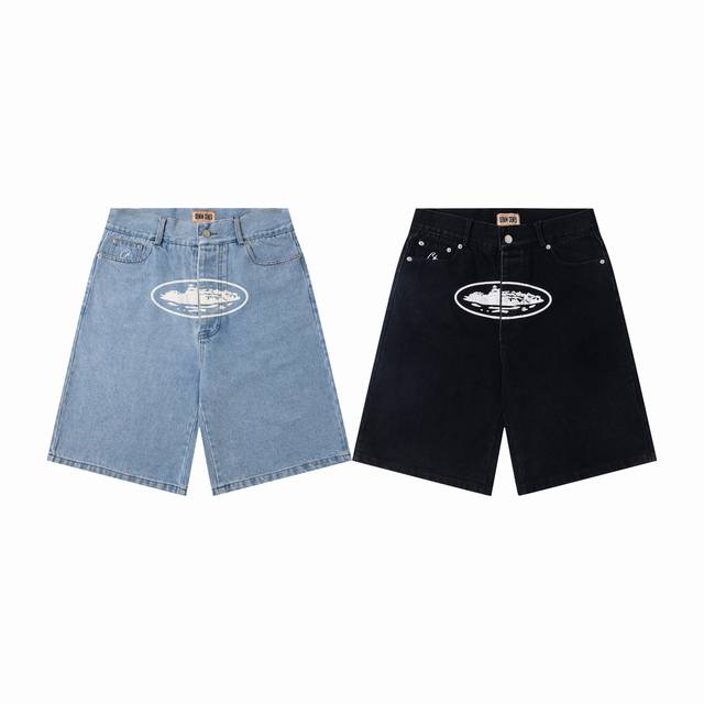 C236# S-Xl 欧美高街潮牌Corteiz经典印花复古水洗宽松直筒牛仔短裤