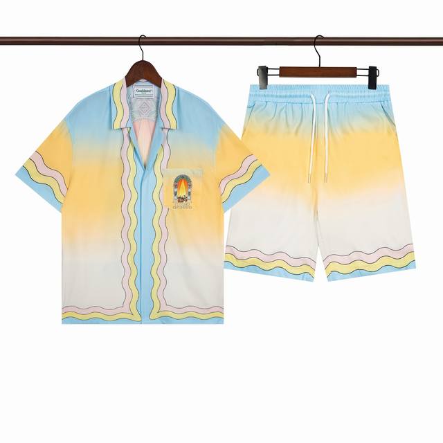 C253短袖衬衫 C353短裤双层内网 Casablanca卡萨布兰卡夏季新款休闲套装 男女同款尺码M L Xl Xxl