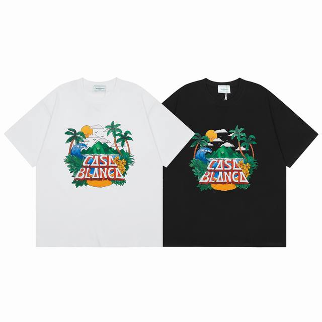 款号C128Casablanca 高品质纯棉双沙休闲短袖T恤颜色:黑色 白色尺码S M L Xl