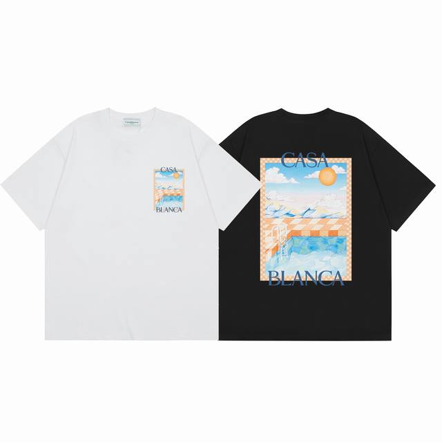 款号C118Casablanca 高品质纯棉双沙休闲短袖T恤颜色:黑色 白色尺码S M L Xl