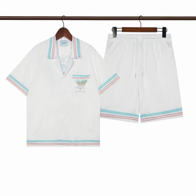 C254短袖衬衫 C354短裤双层内网 Casablanca卡萨布兰卡夏季新款休闲套装 男女同款尺码M L Xl Xxl