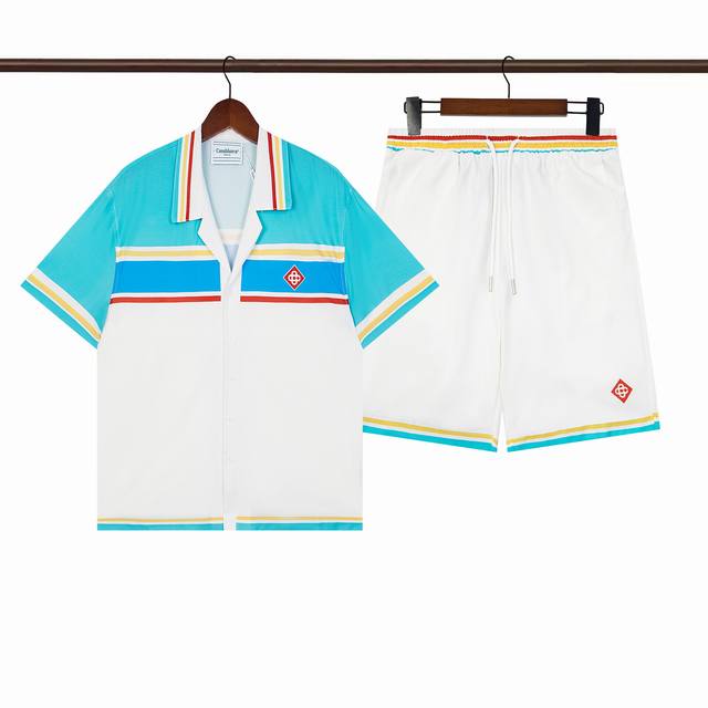 C241短袖衬衫 C341短裤双层内网 Casablanca卡萨布兰卡夏季新款休闲套装 男女同款尺码M L Xl Xxl