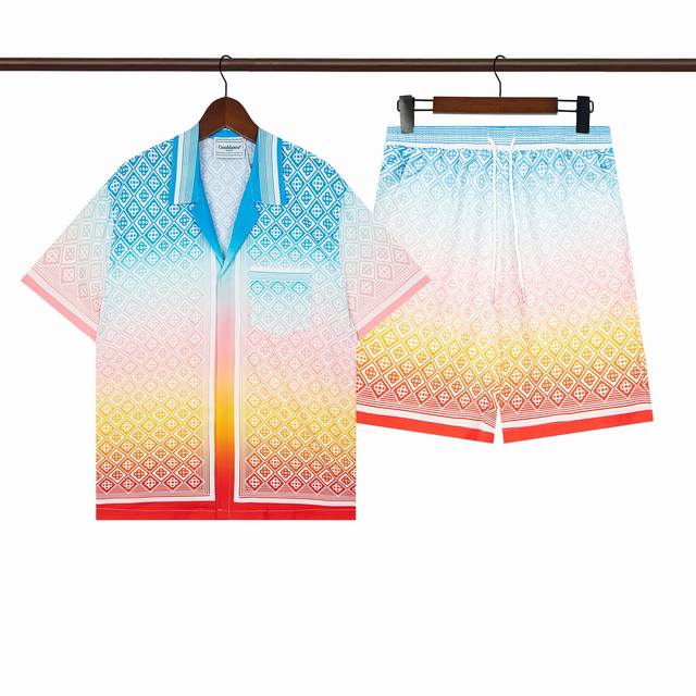 C240短袖衬衫 C340短裤双层内网 Casablanca卡萨布兰卡夏季新款休闲套装 男女同款尺码M L Xl Xxl