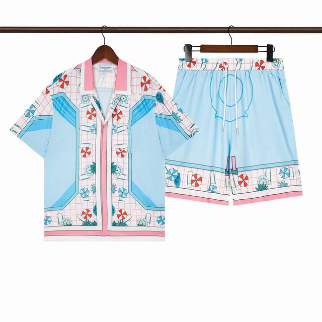 C231短袖衬衫 C331短裤双层内网 Casablanca卡萨布兰卡夏季新款休闲套装 男女同款尺码M L Xl Xxl