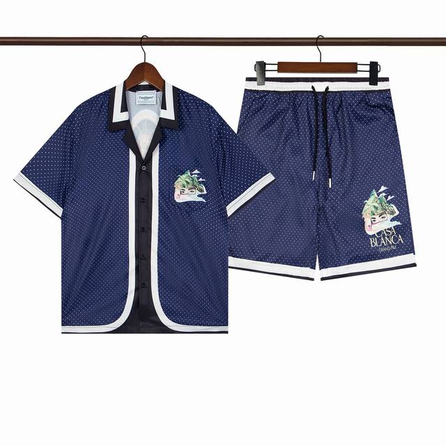 C223短袖衬衫 C323短裤双层内网 Casablanca卡萨布兰卡夏季新款休闲套装 男女同款尺码M L Xl Xxl