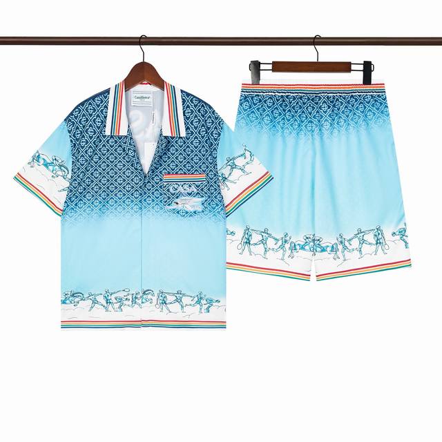 C202短袖衬衫 C302短裤双层内网 Casablanca卡萨布兰卡夏季新款休闲套装 男女同款尺码M L Xl Xxl