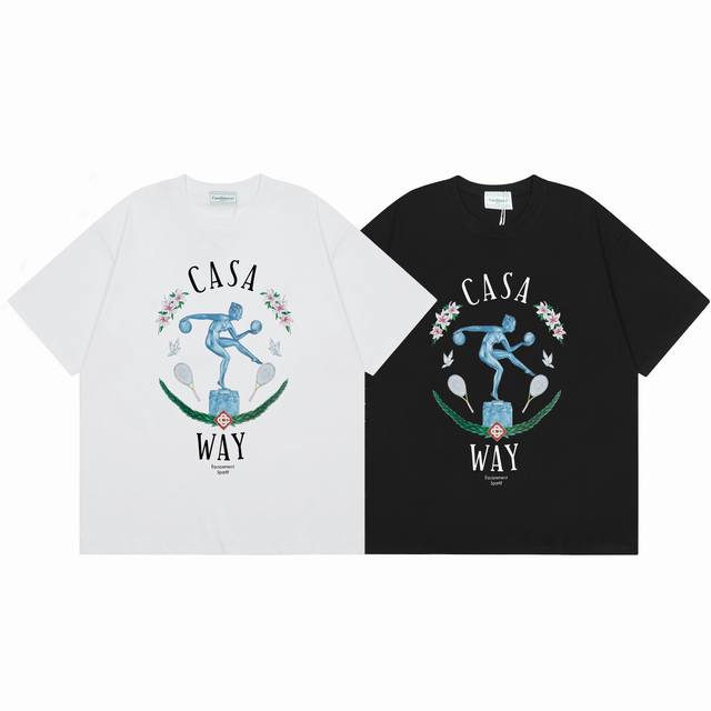款号C98Casablanca 高品质纯棉双沙休闲短袖T恤颜色:黑色 白色尺码S M L Xl