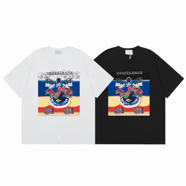 款号C84Casablanca 高品质纯棉双沙休闲短袖T恤颜色:黑色 白色尺码S M L Xl