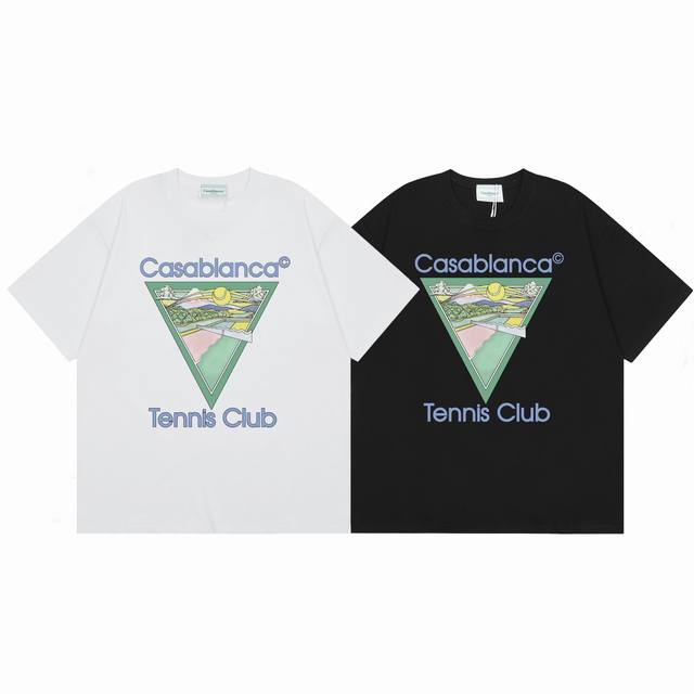 款号C81Casablanca 高品质纯棉双沙休闲短袖T恤颜色:黑色 白色尺码S M L Xl