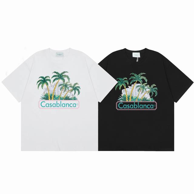 款号C38Casablanca 高品质纯棉双沙休闲短袖T恤颜色:黑色 白色尺码S M L Xl