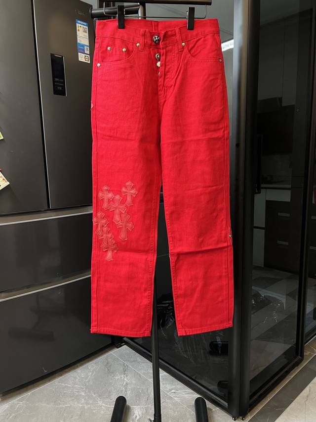 隔天 Chrome Hearts 克罗心 25Fw Ch多巴胺牛王限定贴皮大十字架牛仔裤 红色 Size：28 30 32 34 S-Xl对应 详细尺码可查图9