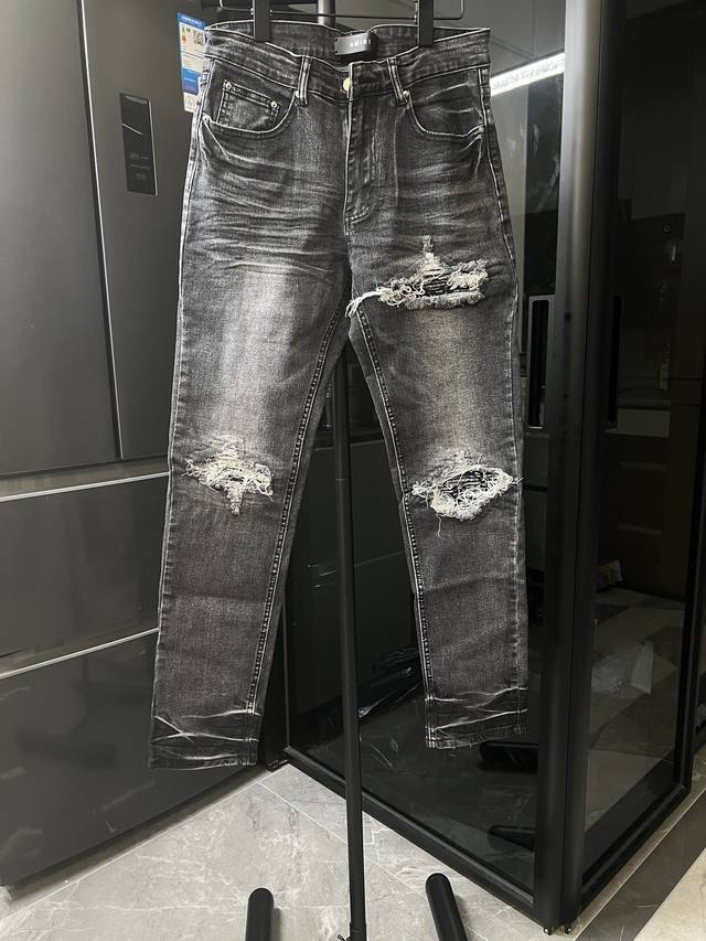 隔天 Amiri Mx1 25Ss 膝盖刀割破洞腰果花水洗牛仔裤 黑色 Size：28 30 32 34 S-Xl对应 详细尺码可查图9