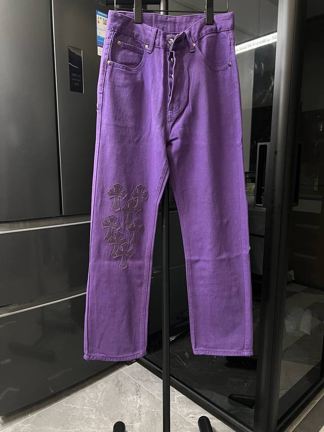 隔天 Chrome Hearts 克罗心 25Fw Ch海外限定紫罗兰牛王拼皮大十字架牛仔裤 紫 Size：28 30 32 34 S-Xl对应 详细尺码可查图