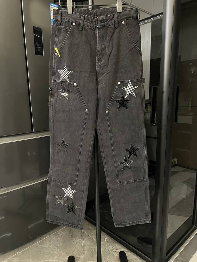 隔天 Chrome Hearts 克罗心 25Ss Ch工装伐木黑拼棋盘五角星限量牛仔裤 黑色 Size：30 32 34 36 对应M-Xxl 详细尺码可查图