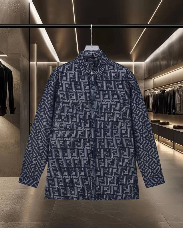 Fendi 芬迪 爆款来袭 经典满印双Ff提花牛仔衬衫 2025Ss官网新款长袖 衬衫 衬衣，精美提花Logo 高端版本，专柜定制面料 透气舒适度高，精工制作，