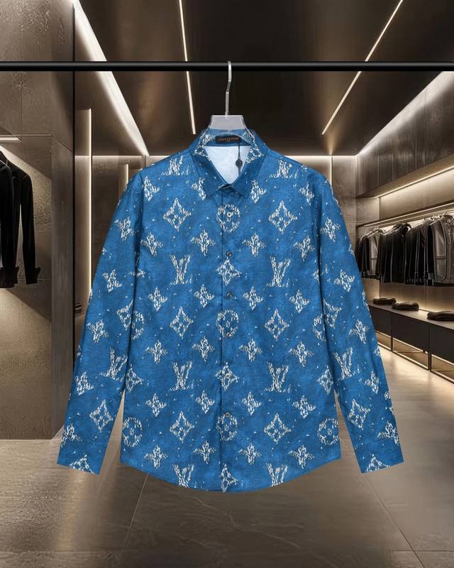 Lv 路易威登爆款来袭 满印老花船帆印花长袖衬衫 2025Ss官网新款长袖 衬衫 衬衣，精美印花Logo 高端版本，专柜定制面料 透气舒适度高，精工制作，细节处