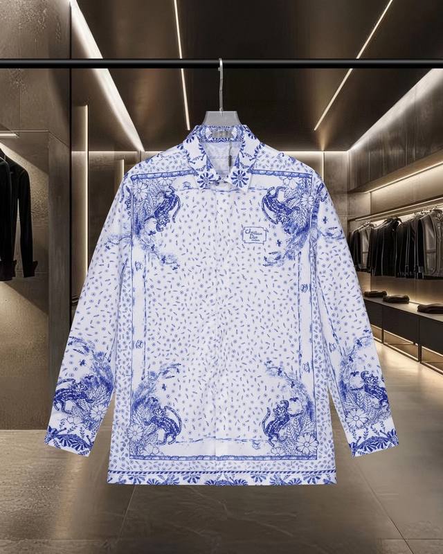 Dior 迪奥 爆款来袭 限定款动物花卉标识Logo数码印花长袖衬衫 2025Ss官网新款长袖 衬衫 衬衣，精美印花Logo 高端版本，专柜定制面料 透气舒适度