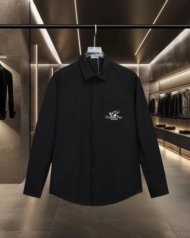 Dior 迪奥 爆款来袭 胸前口袋花卉字母Logo刺绣长袖衬衫 2025Ss官网新款长袖 衬衫 衬衣，精美刺绣Logo 高端版本，专柜定制面料 透气舒适度高，精