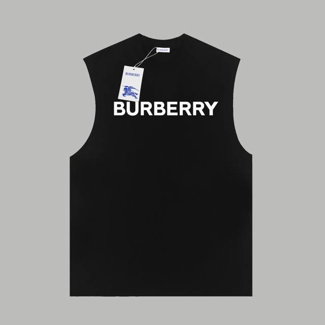 Burberry 博柏利 官网同款 经典Logo压胶字母 双纱纯棉无袖背心- 280G双纱纯棉顶级面料 手感柔软 百分百纯棉独家出货 定染硫化黑无尘处理面料 -