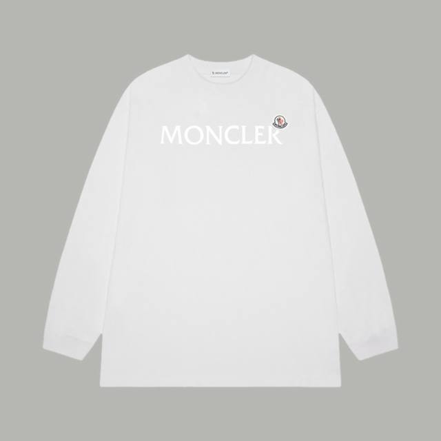 Moncler 蒙口 官网同款 经典Logo植绒字母 印花双纱纯棉长袖 - 280G双纱纯棉顶级面料 手感柔软 百分百纯棉独家出货 定染硫化黑无尘处理面料 -面