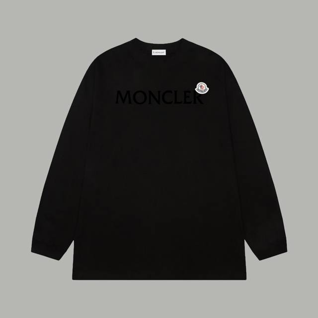 Moncler 蒙口 官网同款 经典Logo植绒字母 印花双纱纯棉长袖 - 280G双纱纯棉顶级面料 手感柔软 百分百纯棉独家出货 定染硫化黑无尘处理面料 -面